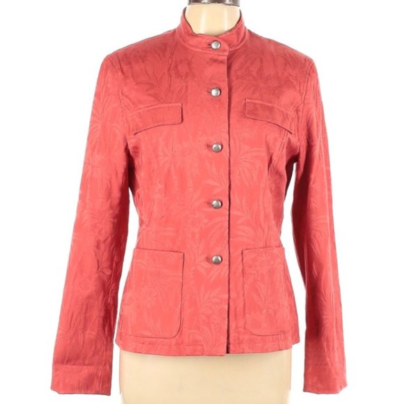 AK Anne Klein Jacket Military Style Pockets Coral Orange Summer Size 12 - Picture 1 of 2